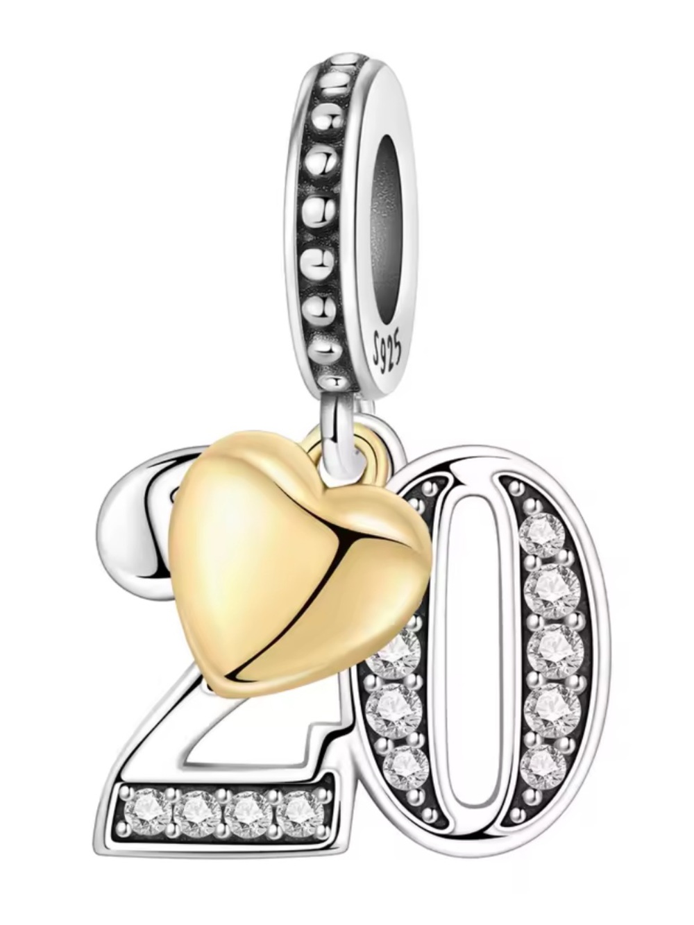 Pandora Two-Tone '20' Charm Pendant with Gold Heart